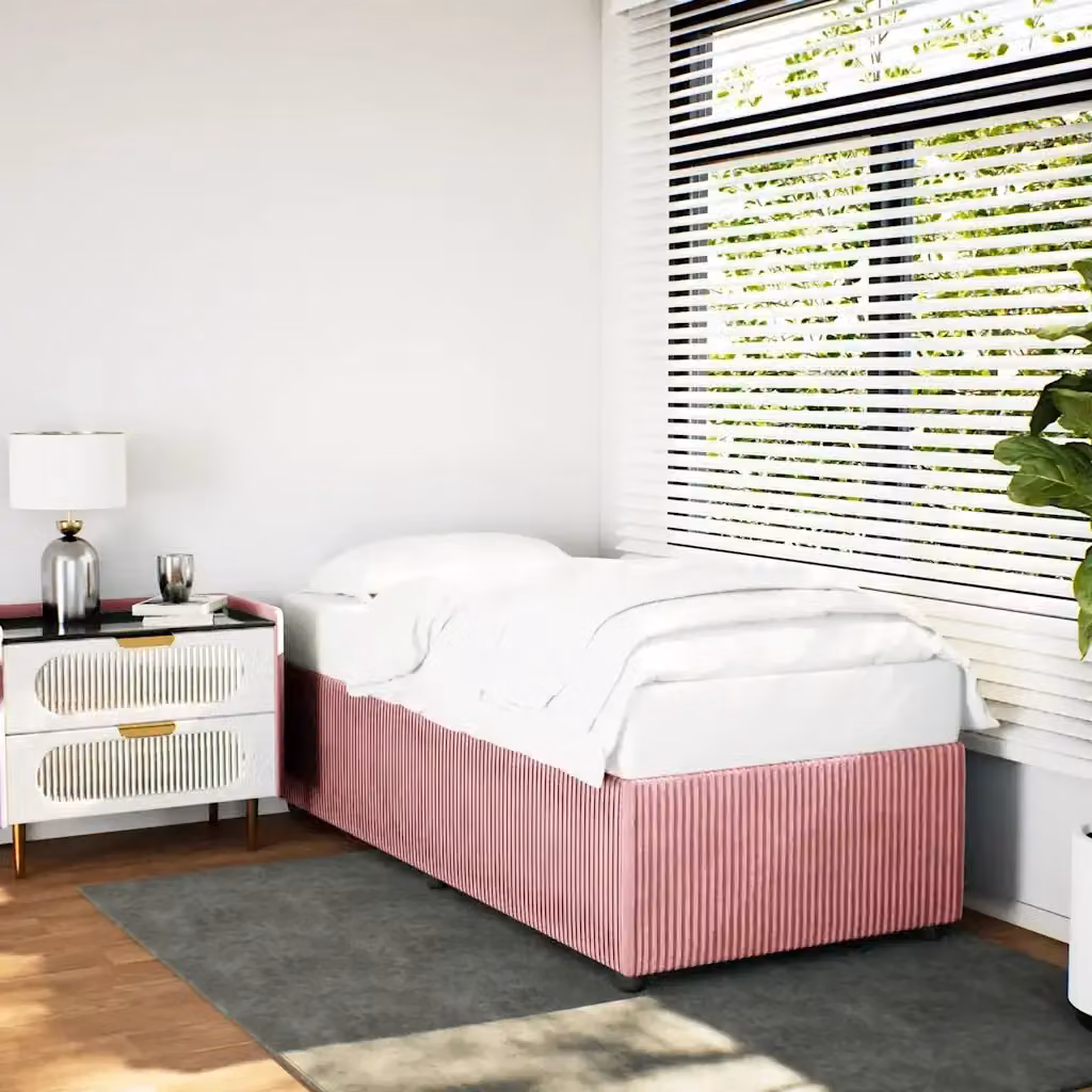 Letto singolo per adulti DESIGN IN in velluto rosa con struttura in legno e doghe, L 90 cm x P 200 cm – 2