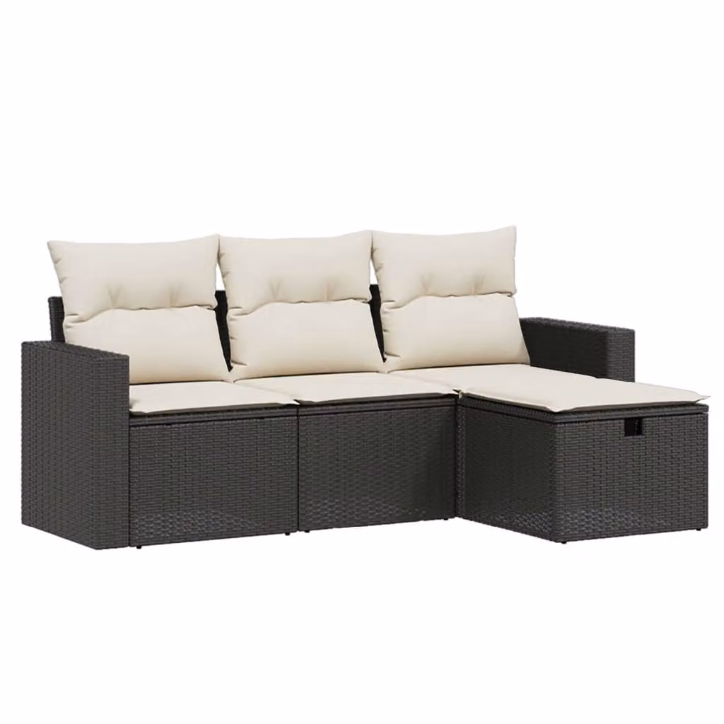 Set Divani da Giardino 4 pz con Cuscini Nero in Polyrattan
