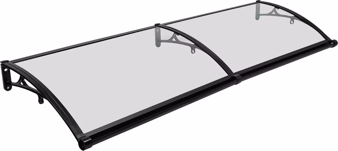 Tenda per porta, tenda per finestra - Tenda da sole, copertura - 200x60 cm, a forma di arco - Struttura in alluminio - Capacità di carico: 200 kg - Impermeabile, protezione UV, grondaia - Trasparente, cristallo