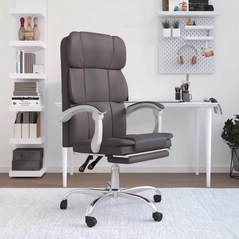 The Living Store Sedia da ufficio reclinabile in Pelle finta grigia