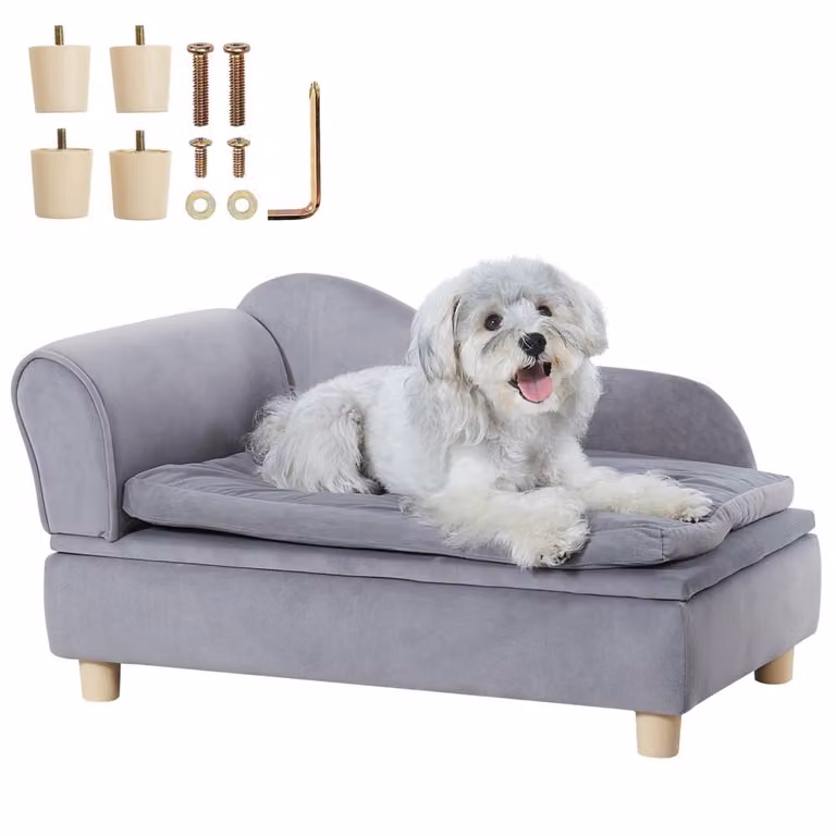 Confortevole divano per animali domestici - 760 x 450 x 415 mm - Divano per cani e gatti di media taglia - Divano letto per cani in morbido velluto - Divano per gatti che può contenere fino a 37 kg - Letto grigio per animali domestici
