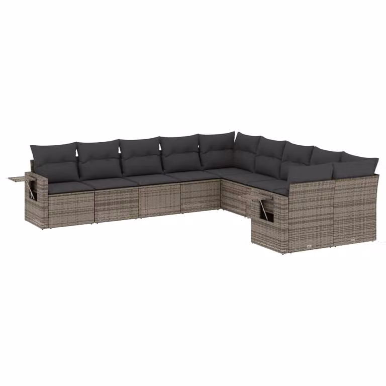 Set Divano da Giardino 10 pz con Cuscini Grigio in Polyrattan