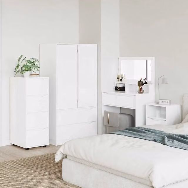 Armadio moderno vidaXL in MDF bianco lucido con ante a battente e cassetti L/P/H: 40 x 48 x 105 cm