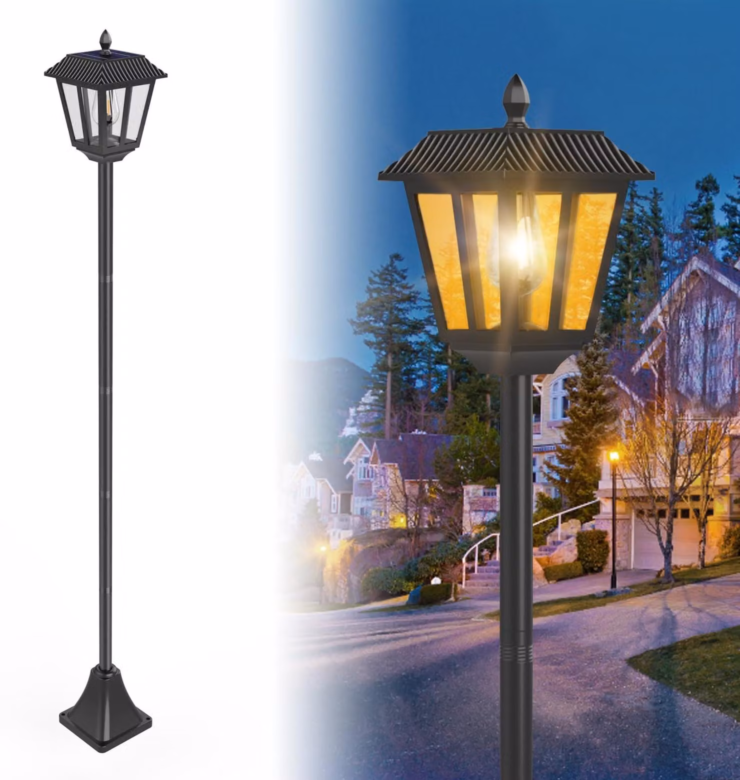Set di lampade solari a LED, altezza 180 cm, luce bianco caldo, 1 pezzo, resistenti alle intemperie