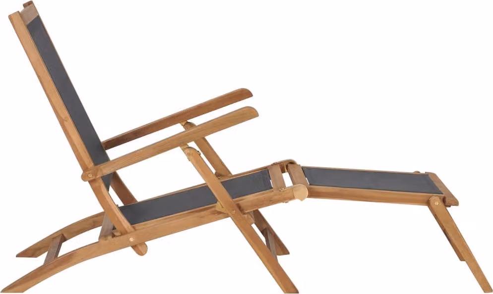 Sedia a Sdraio con Poggiapiedi in Legno Massello di Teak Nera