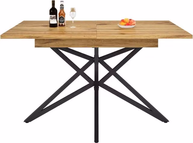 Tavolo da pranzo allungabile 120/160x80 cm in MDF effetto noce e metallo nero, 6-8 posti