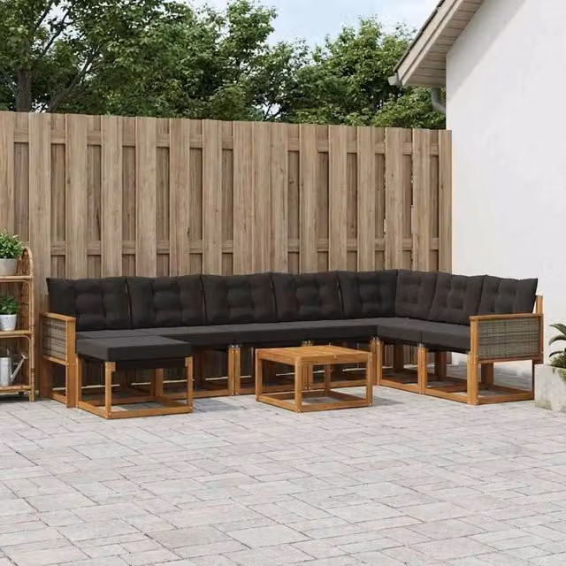 Set di divani da esterno 9 pz Naturale e Nero 3382156
