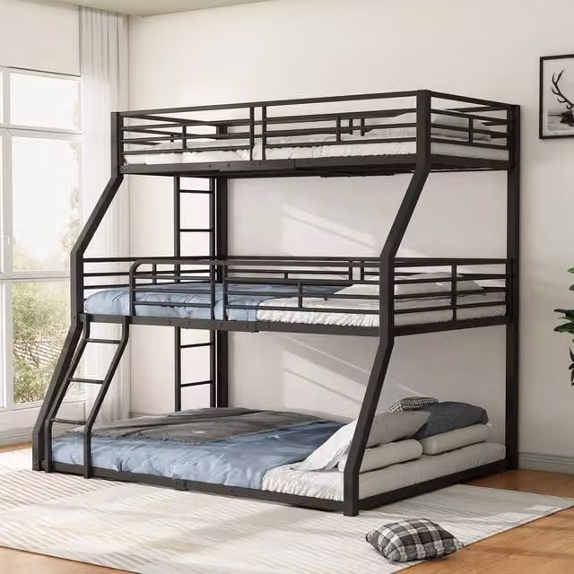 Letto a Castello Triplo in Metallo ¨C MINIMAL ¨C Nero 90x200 / 120x200 / 140x200