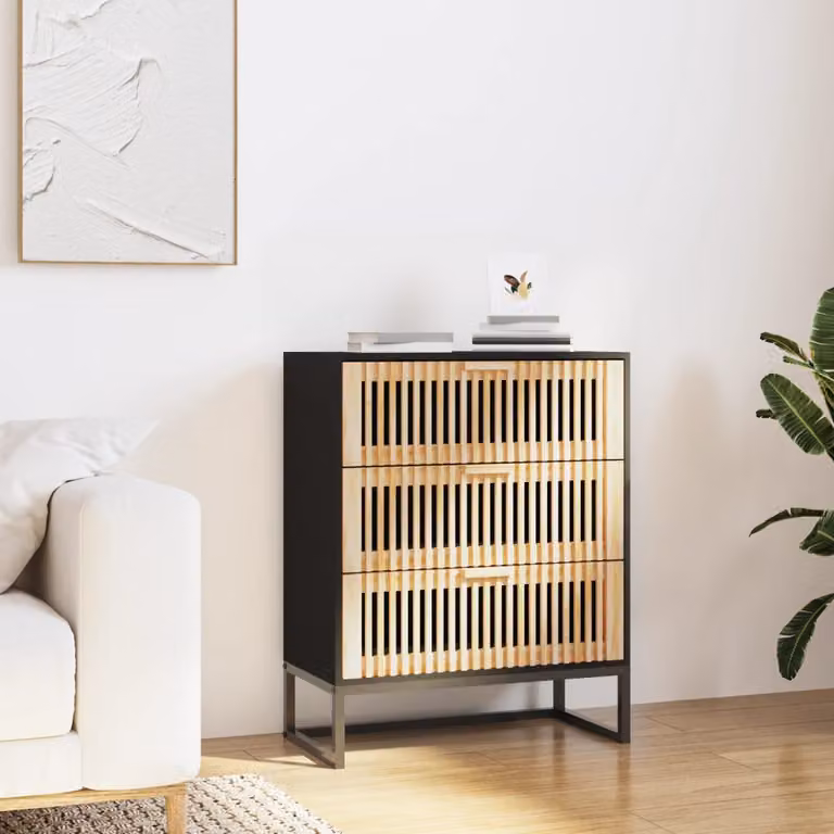 Credenza nera vidaXL in legno multistrato e metallo L: 60 cm, P: 30 cm, H: 75 cm