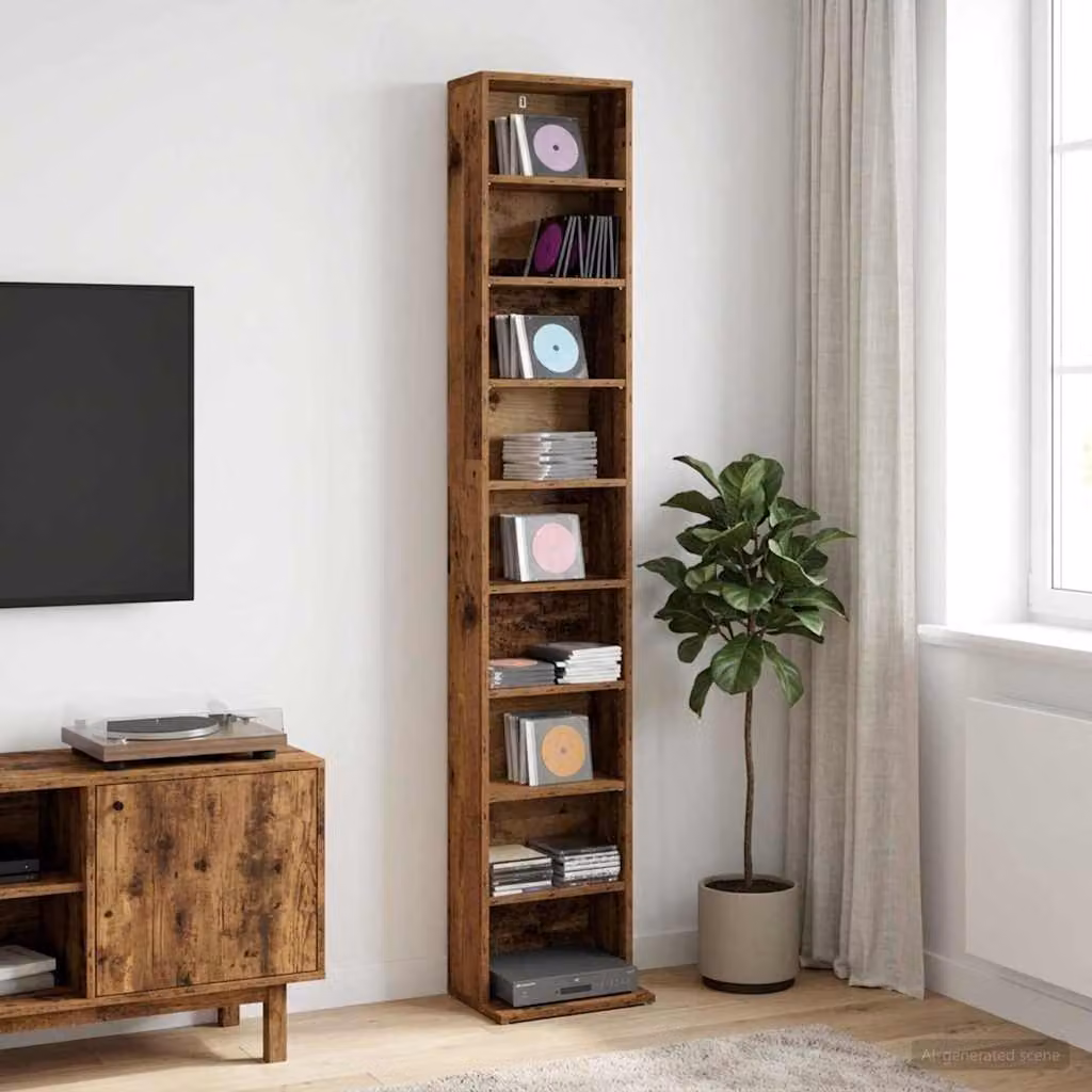 Mobile per CD vidaXL in legno color marrone con ripiani regolabili, L 33 cm x P 23,5 cm x H 175 cm