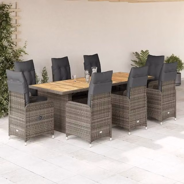 Set da giardino vidaXL in polyrattan e legno di acacia grigio, 9 pezzi