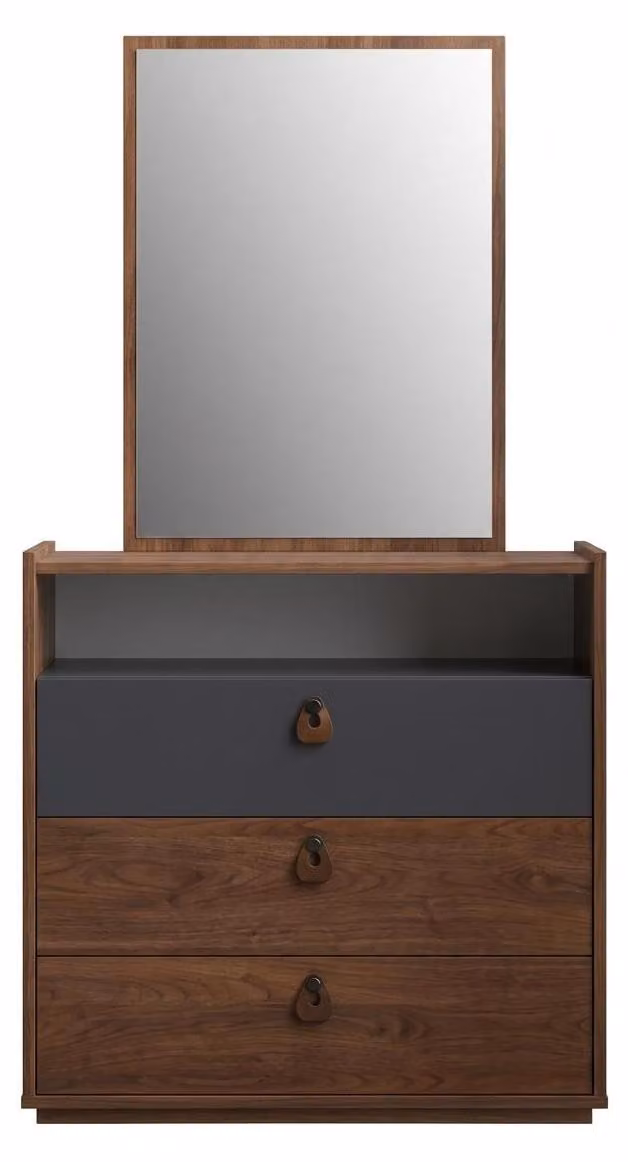 Comodino marrone con specchio. Comodino in legno. Comodino per adolescenti. Arredamento per cameretta