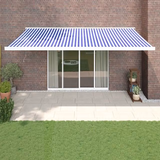 Tenda da Sole Retrattile vidaxl Blu e Bianca in Poliestere e Alluminio L: 500 cm, P: 300 cm – 1