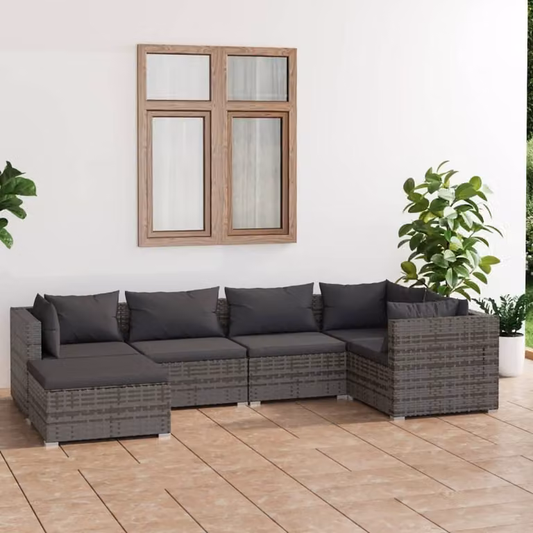 The Living Store Set da giardino da 6 pezzi con cuscini in poly rattan grigio