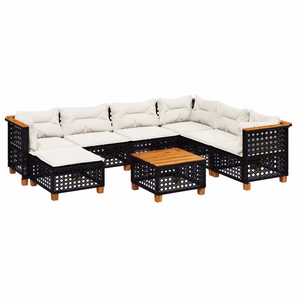 vidaXL Set Divani da Giardino a L in Polyrattan con Cuscini e Tavolino, Nero e Bianco – 2