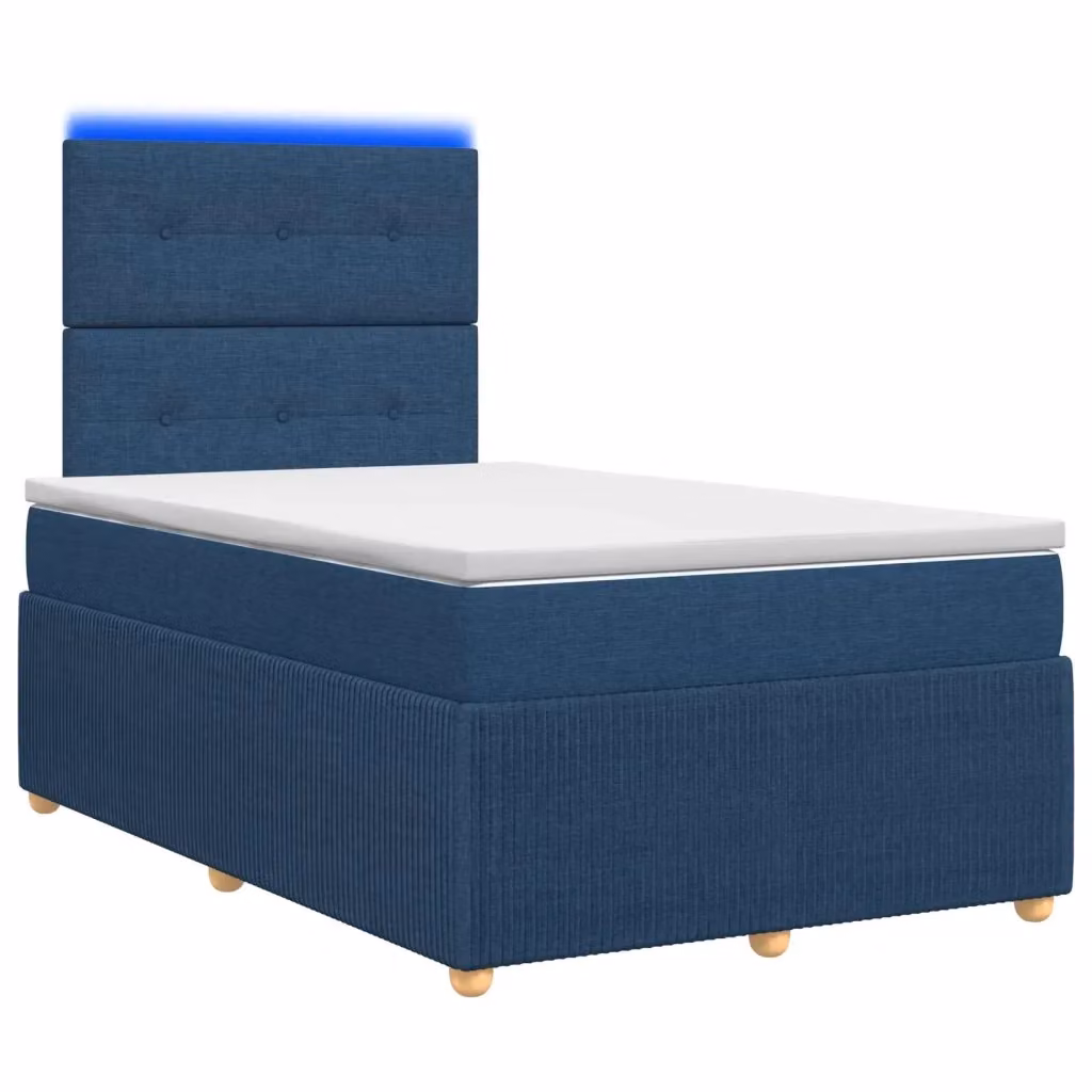 Letto Box Spring vidaXL con Materasso Ibrido e Illuminazione LED Sotto il Letto, Tessuto Blu e Bianco, L/P: 120 x 200 cm – 2