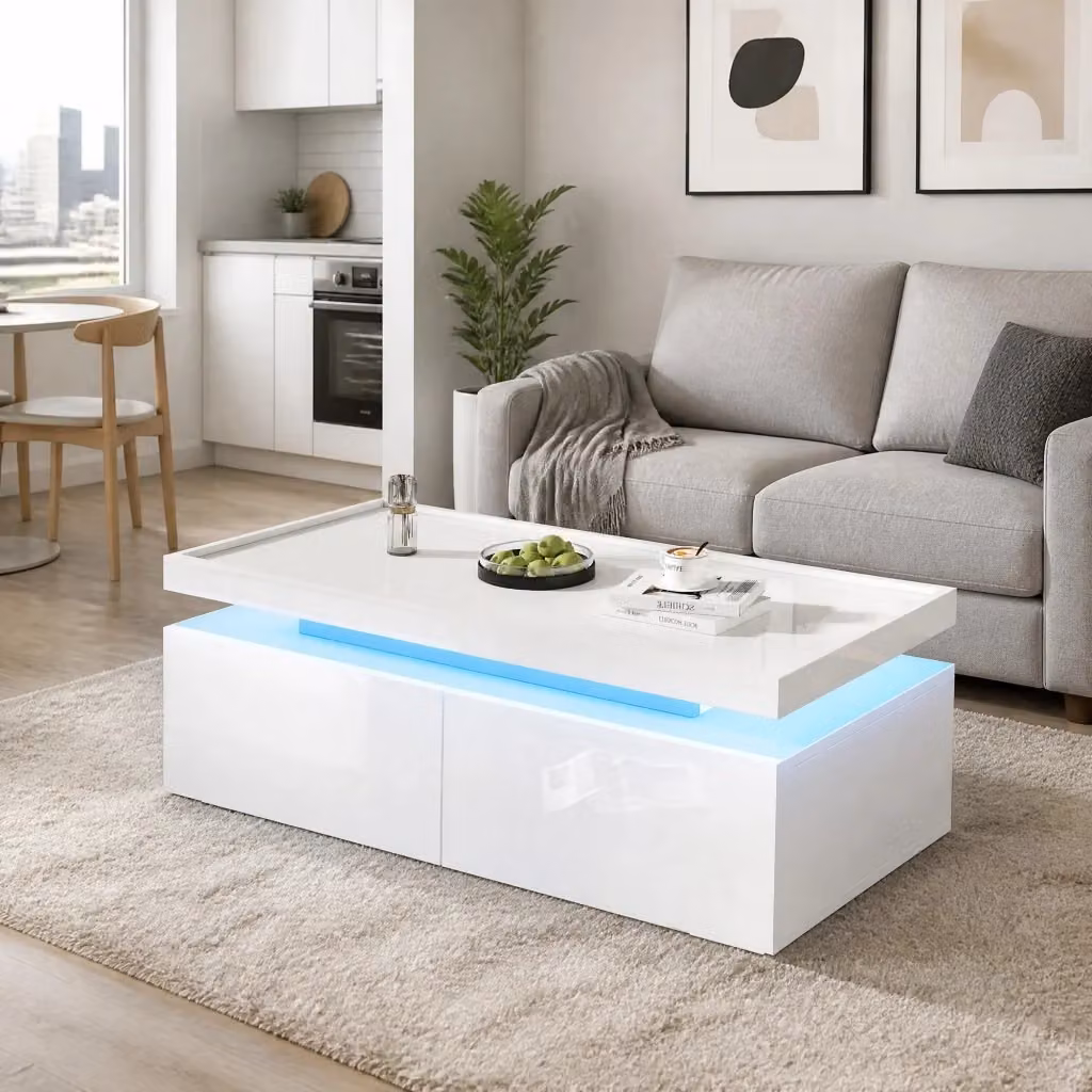 Tavolino da salotto moderno MODFU bianco lucido L/P/H: 50 x 45 x 35 cm – 2