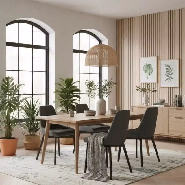 Set di 4 sedie da pranzo Erythea Duzzle imbottite in tessuto grigio e struttura in metallo e legno noce – 1