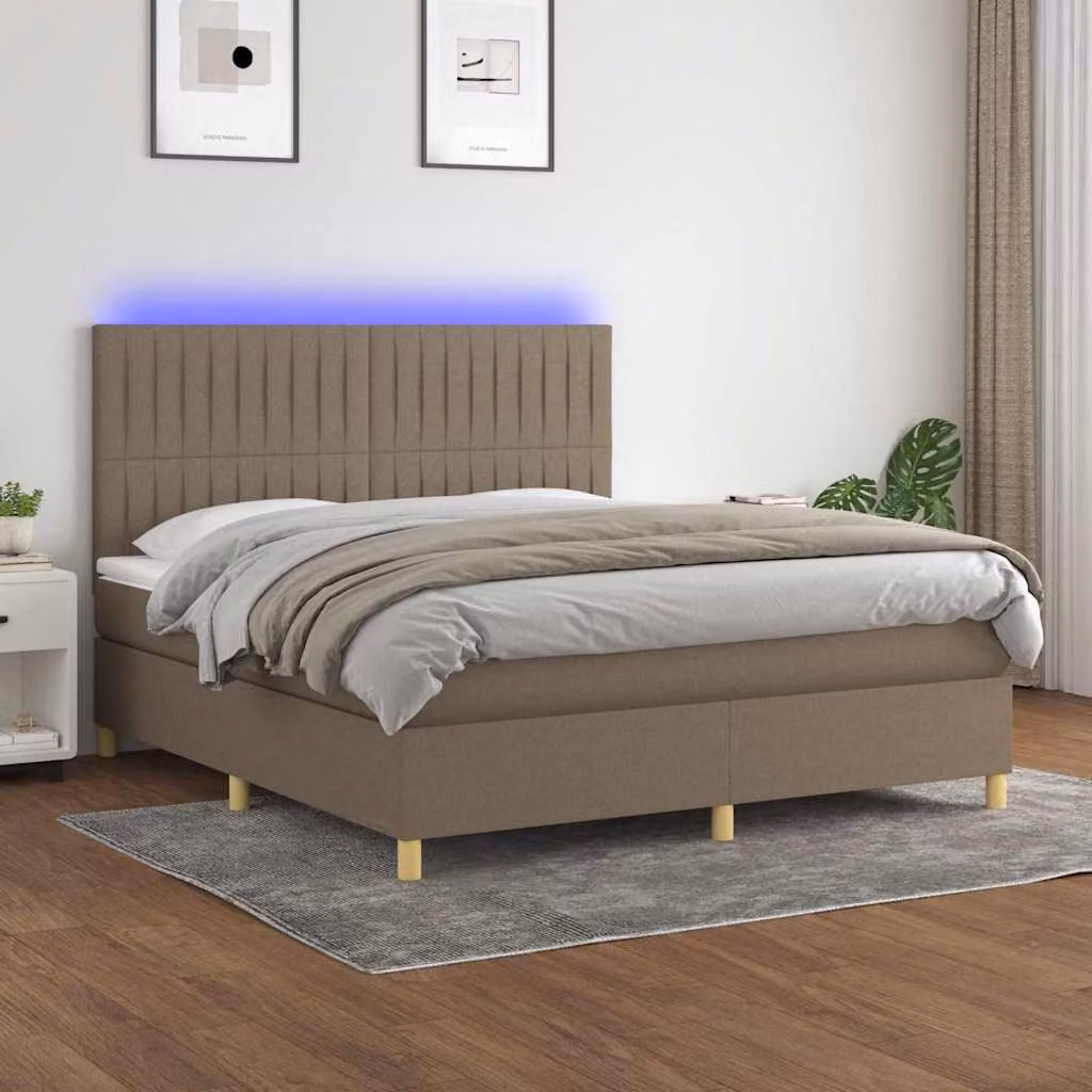 Letto Ibrido vidaXL con Materasso, Illuminazione LED e Porte USB, Tessuto Tortora, L/P/H: 160 x 200 x 128 cm – 1