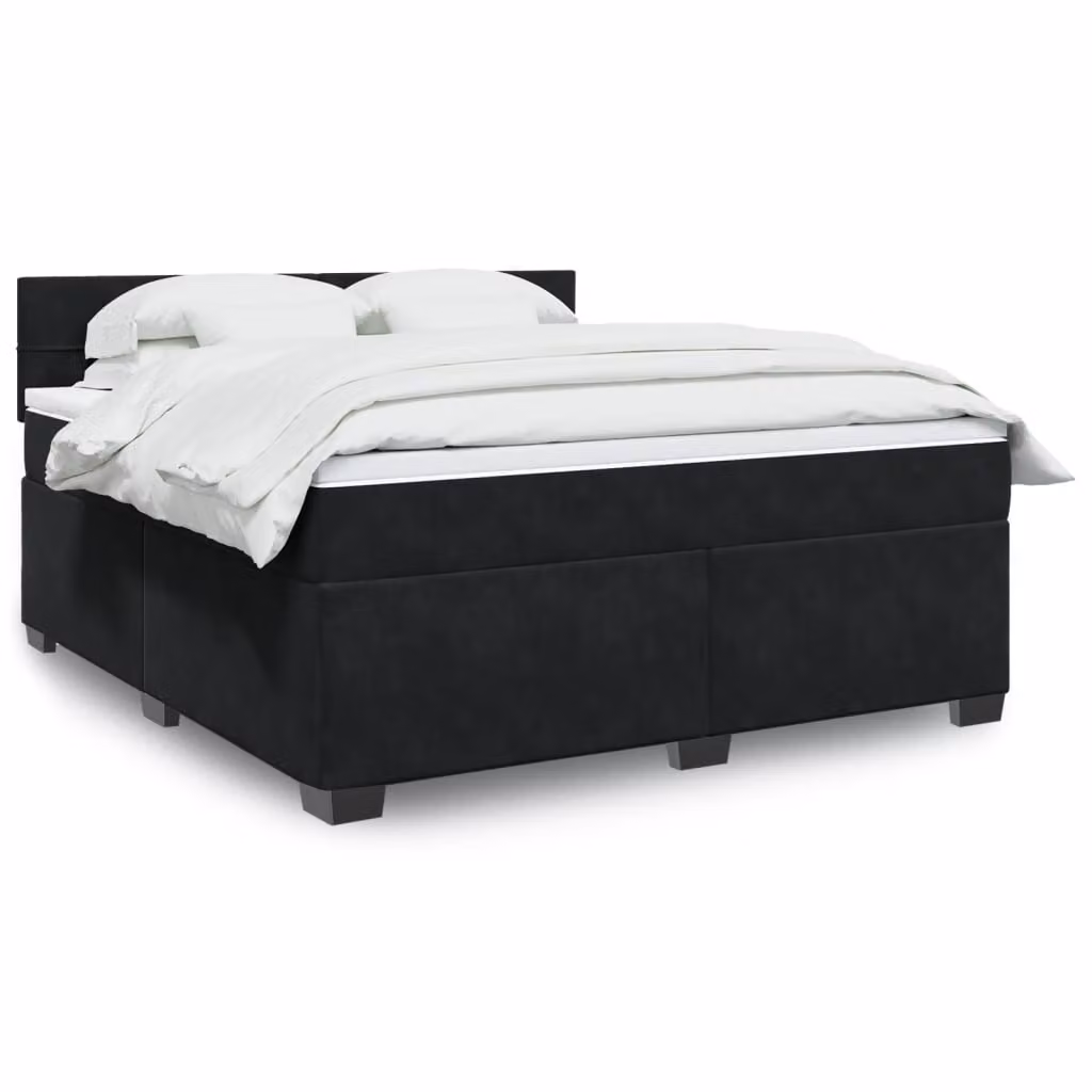 vidaXL Giroletto a Molle con Materasso in Velluto Nero L: 180 cm, P: 200 cm – 1
