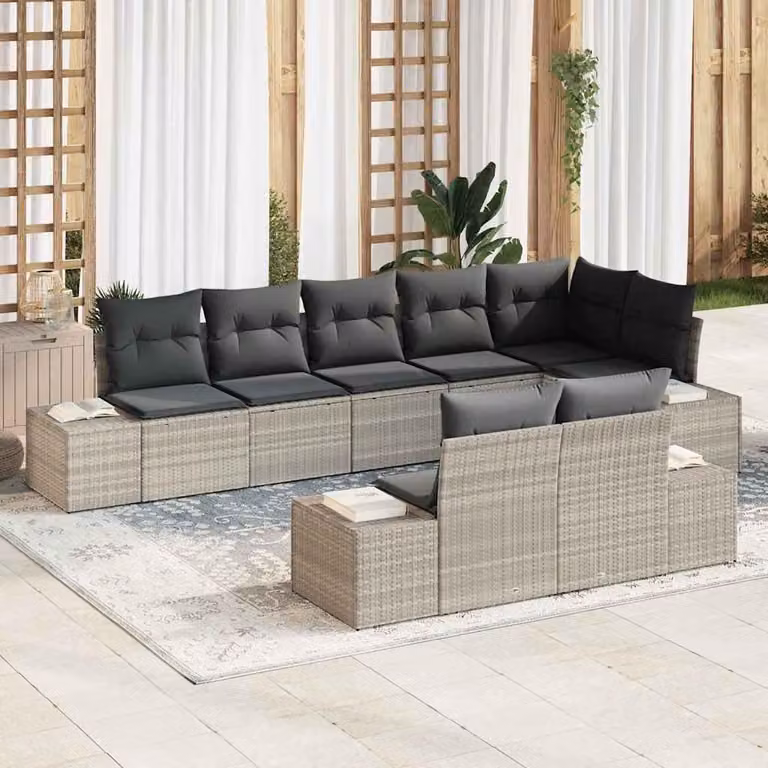 Maison Exclusive - Set Divano da Giardino 8 pcs Grigio chiaro Poly Rattan