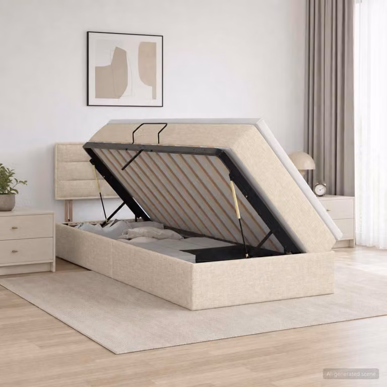 vidaXL Letto con contenitore LED e materasso Crema 90 x 200 cm Tessuto