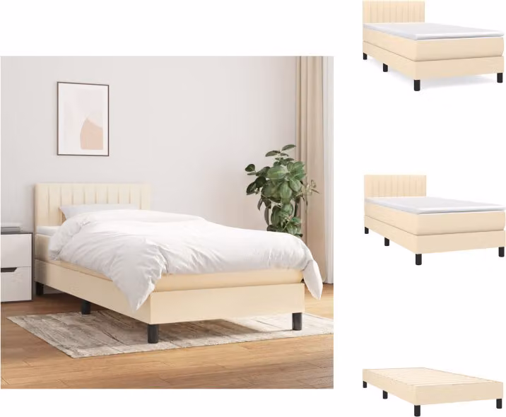 vidaXL Letto a molle con materasso crema 100x200 cm in tessuto - Letti e strutture letto