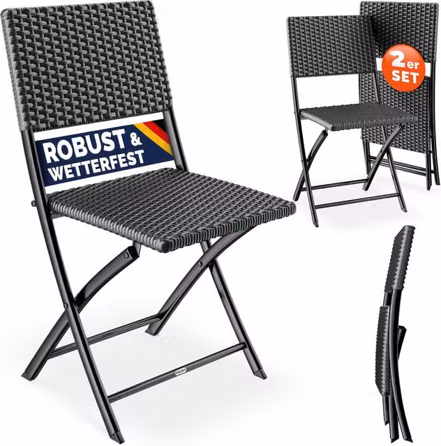 Set di 2 sedie pieghevoli in polirattan Casaria nero per giardino e balcone – 1