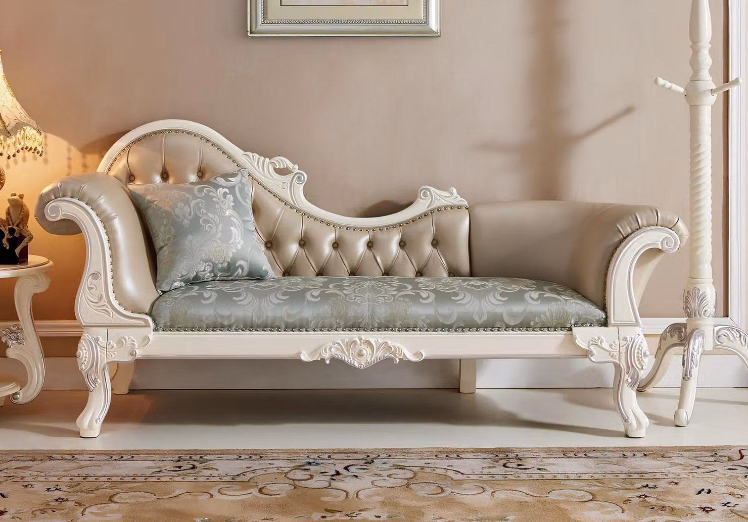 Chaiselounge Liege Chaise Chesterfield Echtholz Sofa Lounge Polster Club