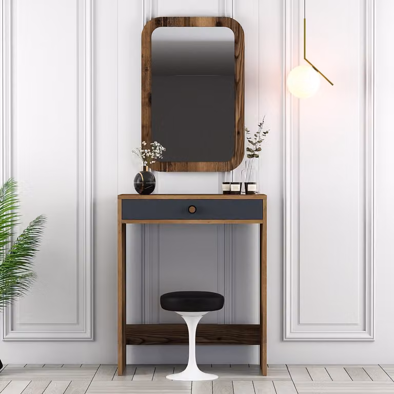 Skye Decor, Lizbon Mirror - Noce, Antracite, Toeletta, Noce, 100% PANNELLI DI AGGREGATO MELAMMINICO, 70 x 84,7 x 40 cm