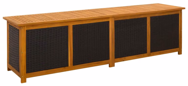 Contenitore da giardino in legno massello di acacia, capacità 185 litri, dimensioni 200 x 50 x 56 cm, colore nero