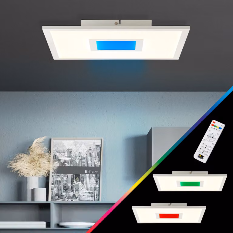 Pannello LED CCT RGB dimmerabile 25W 2480 lm 2700-6500 K bianco caldo - bianco luce diurna HxLxP 50x395x395 mm con telecomando Odella bianco
