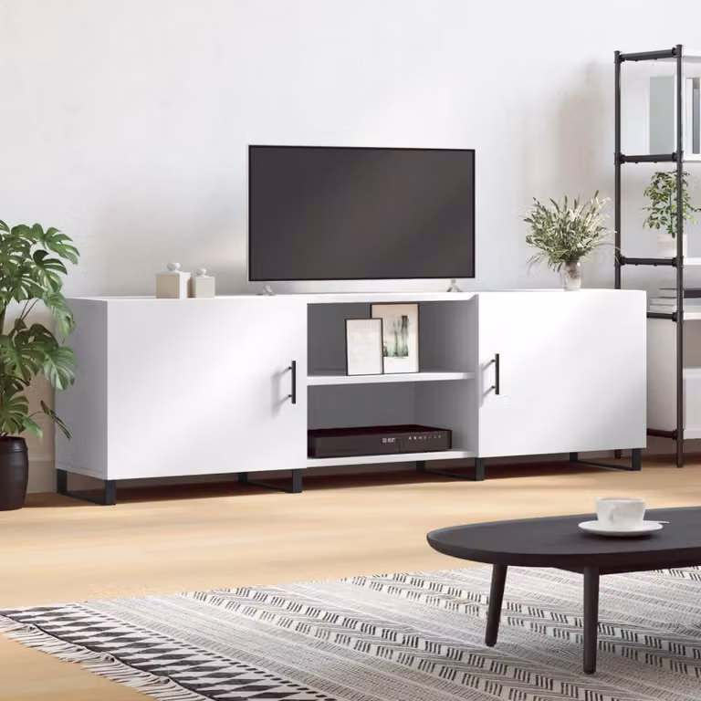 vidaXL Mobile Porta TV Moderno Bianco con Ruote in Legno e Metallo L: 150 cm, P: 30 cm, H: 50 cm