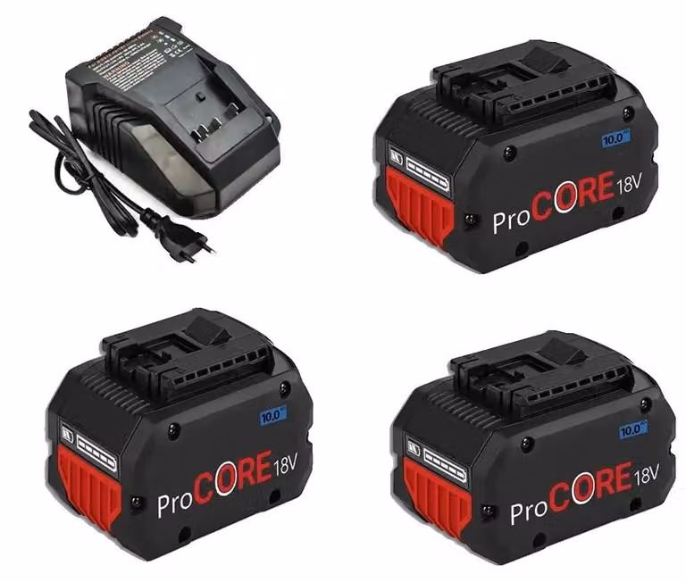 Batteria agli ioni di litio, capacità 10,0 Ah, compatibile con utensili da 18V, confezione da 3 batterie e 1 caricabatterie