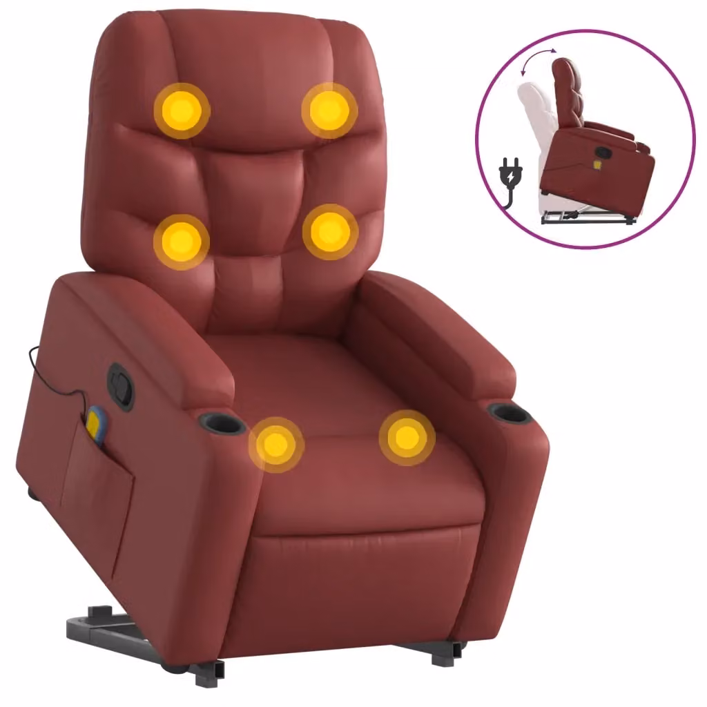 Poltrona Alzapersone Reclinabile con Assistenza Elettrica vidaXL in Similpelle Rossa – 2