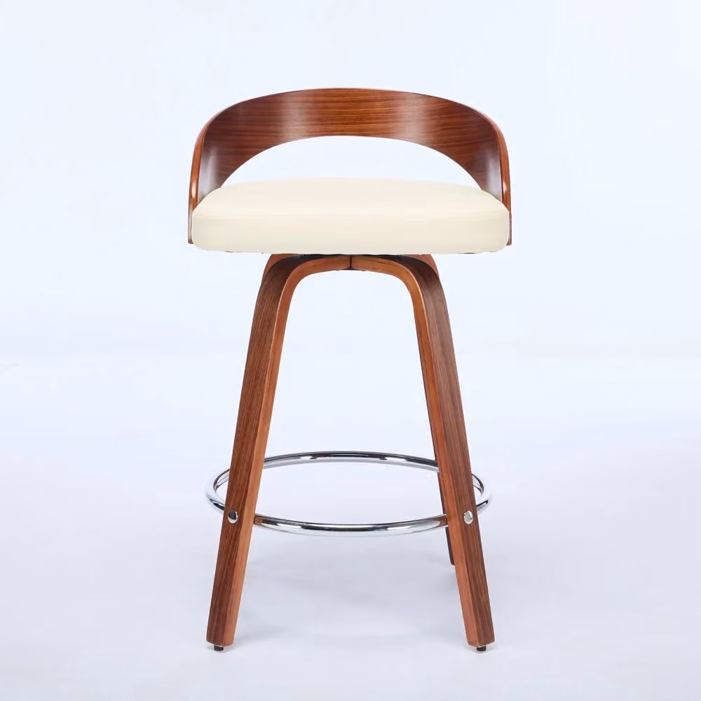 Set di 2 sgabelli da bar girevoli Minimal beige con seduta imbottita in ecopelle e gambe in legno, Altezza seduta: 63 cm – 2