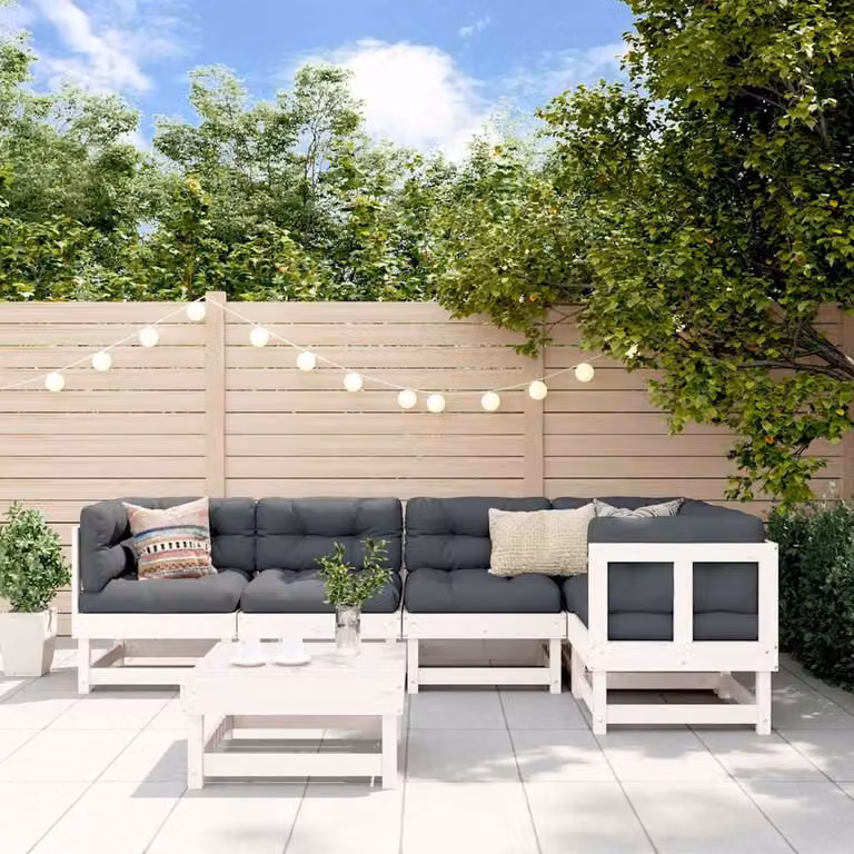 vidaXL Set Divani da Giardino 6pz a Forma di L in Legno di Pino Bianco e Antracite con Cuscini
