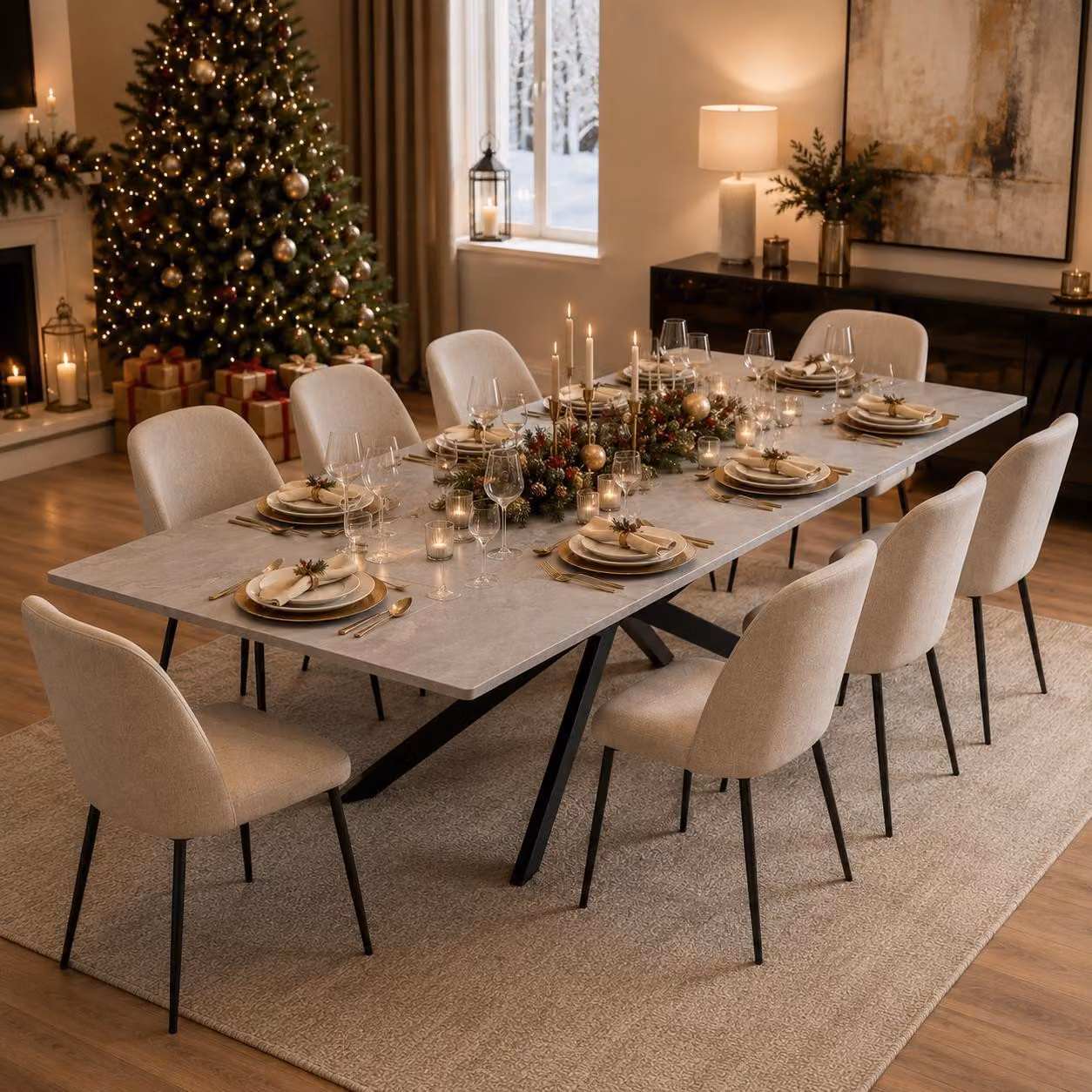 Tavolo da pranzo rettangolare Flieks con gambe in metallo, tavolo da sala da pranzo, tavolo da cucina, allungabile, tavolo da lavoro con gambe a X, 180x70x76 cm, nero
