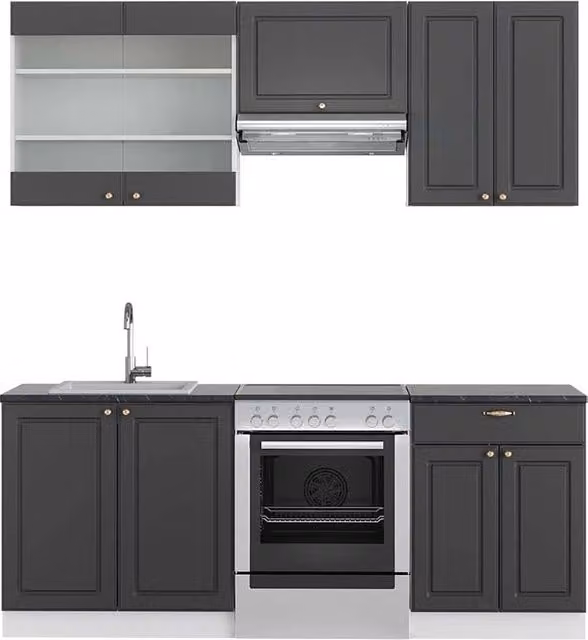 Cucina componibile moderna Vicco Fame-Line Antracite, Oro e Bianco, L: 200 cm