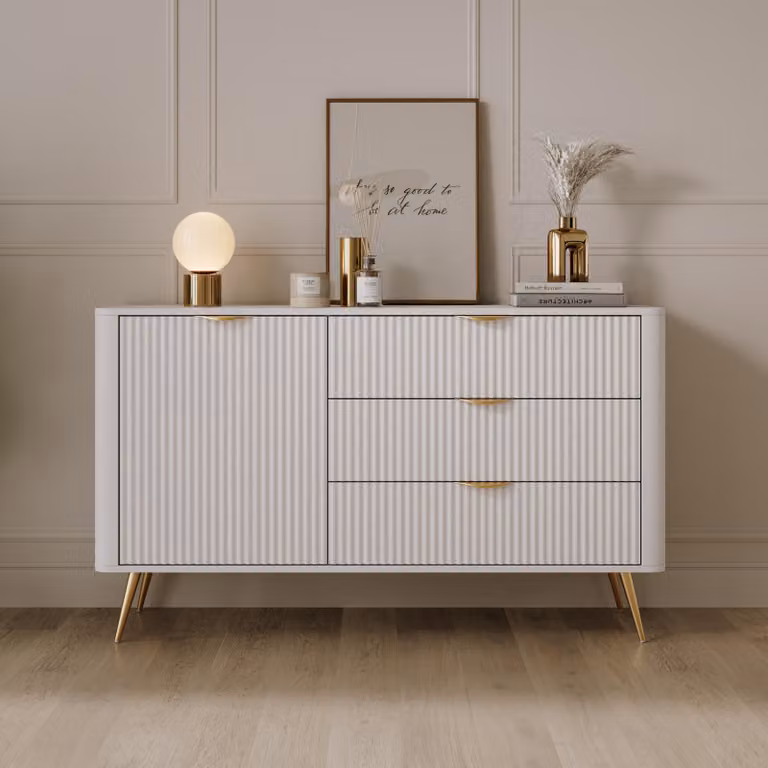 AX LIVING Credenza moderna a cassetti Vespasia 138 T3S – 138,2 cm, bianco