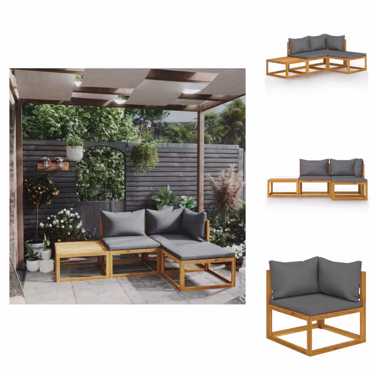 vidaXL Set da salotto da giardino 4 pezzi con cuscini in legno massiccio di acacia - Set di mobili da giardino