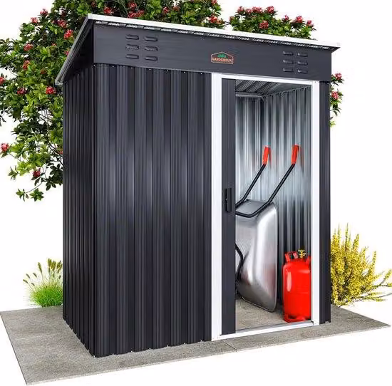 Capanno da giardino - Ripostiglio per attrezzi - Porta scorrevole con ventilazione - 185x165x90 cm - Grigio