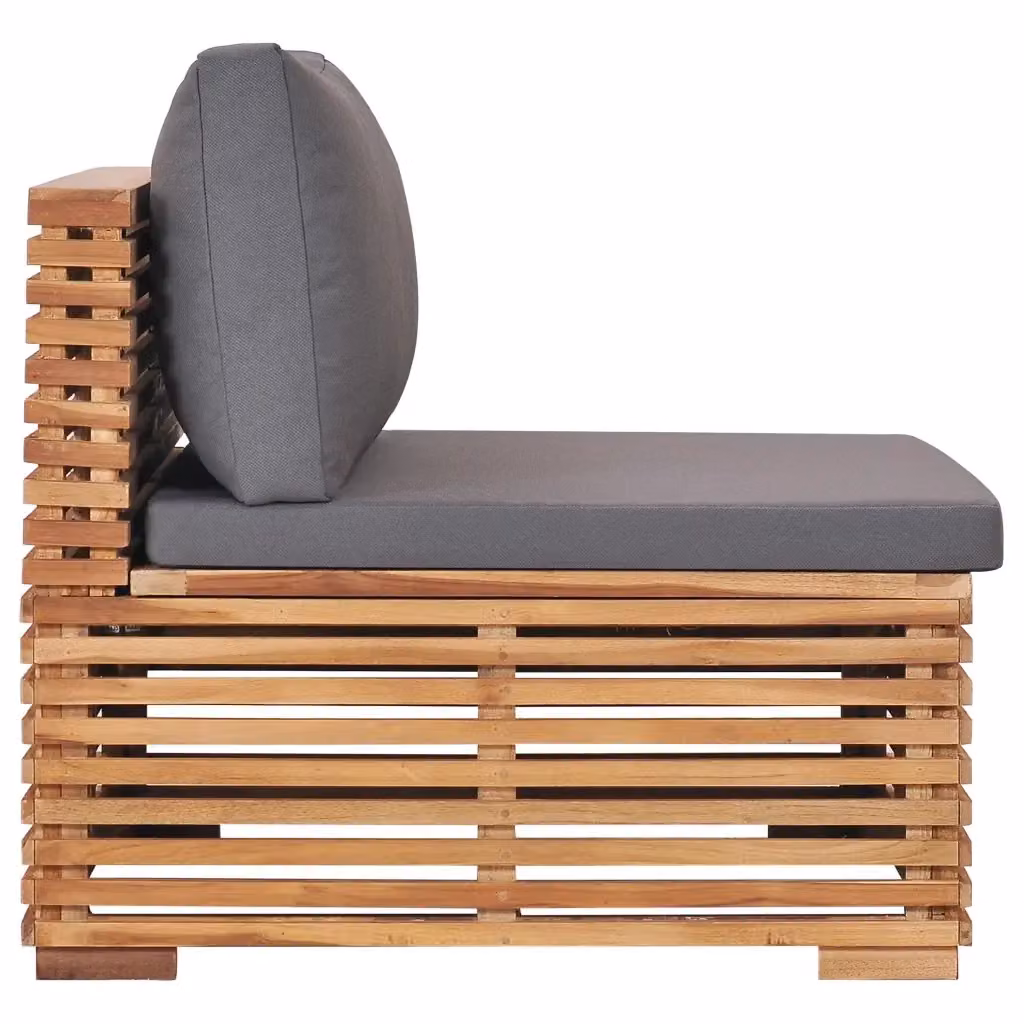 Divano centrale da giardino vidaXL in legno di teak massello con cuscini grigi – 2