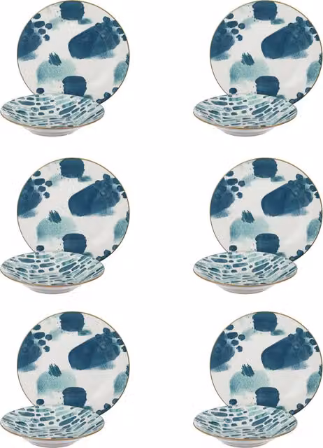 Servizio da tavola Arca in porcellana da 12 piatti blu azzurro modello Mosaico