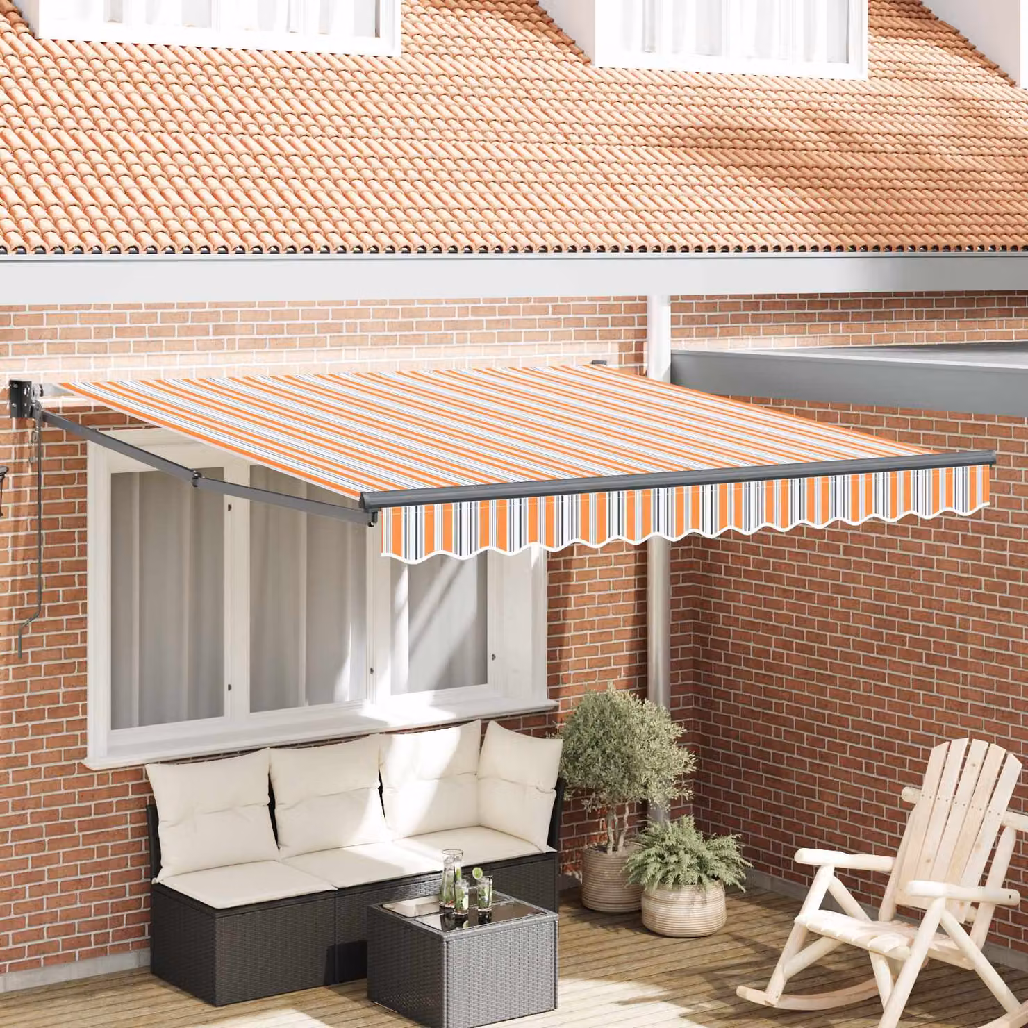 Tenda retrattile vidaXL multicolore con bracci pieghevoli in poliestere e metallo, L: 350 cm, P: 250 cm