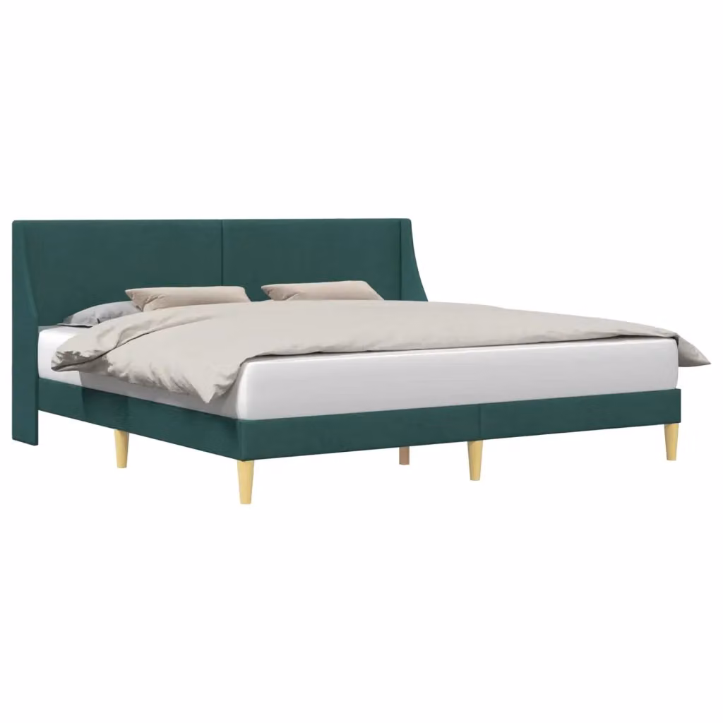 Struttura letto con testiera e giroletto moderno in tessuto verde con doghe in legno – 2