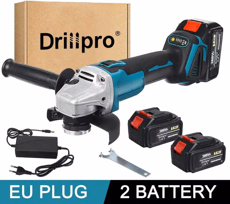 Smerigliatrice angolare - 125 mm a batteria - 2x batterie - 18V - Motore brushless - 10.000 giri/min - Velocità variabile - Spina UE - Argento