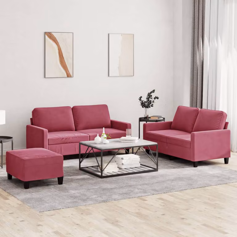 Set di divani 3 pezzi vidaXL in velluto rosso con cuscini per il tuo soggiorno