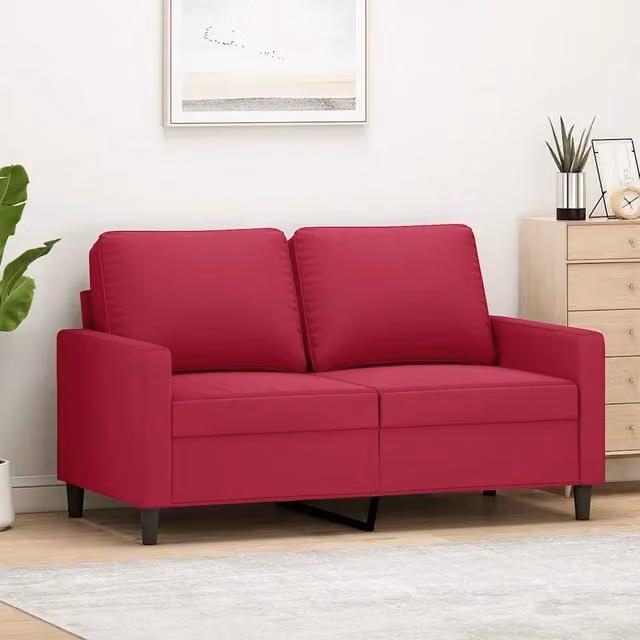 Divano a 2 posti moderno vidaXL in velluto rosso con struttura in metallo per il tuo soggiorno L: 138 cm, P: 77 cm, H: 80 cm – 1