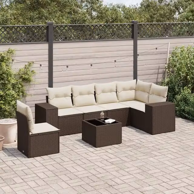 Set Divani da Giardino 7 pz con Cuscini Marrone in Polyrattan 3254980